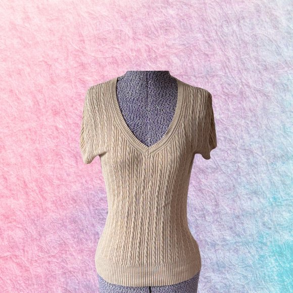 V-Neck Short Sleeved Sweater Top - Picture 1 of 3